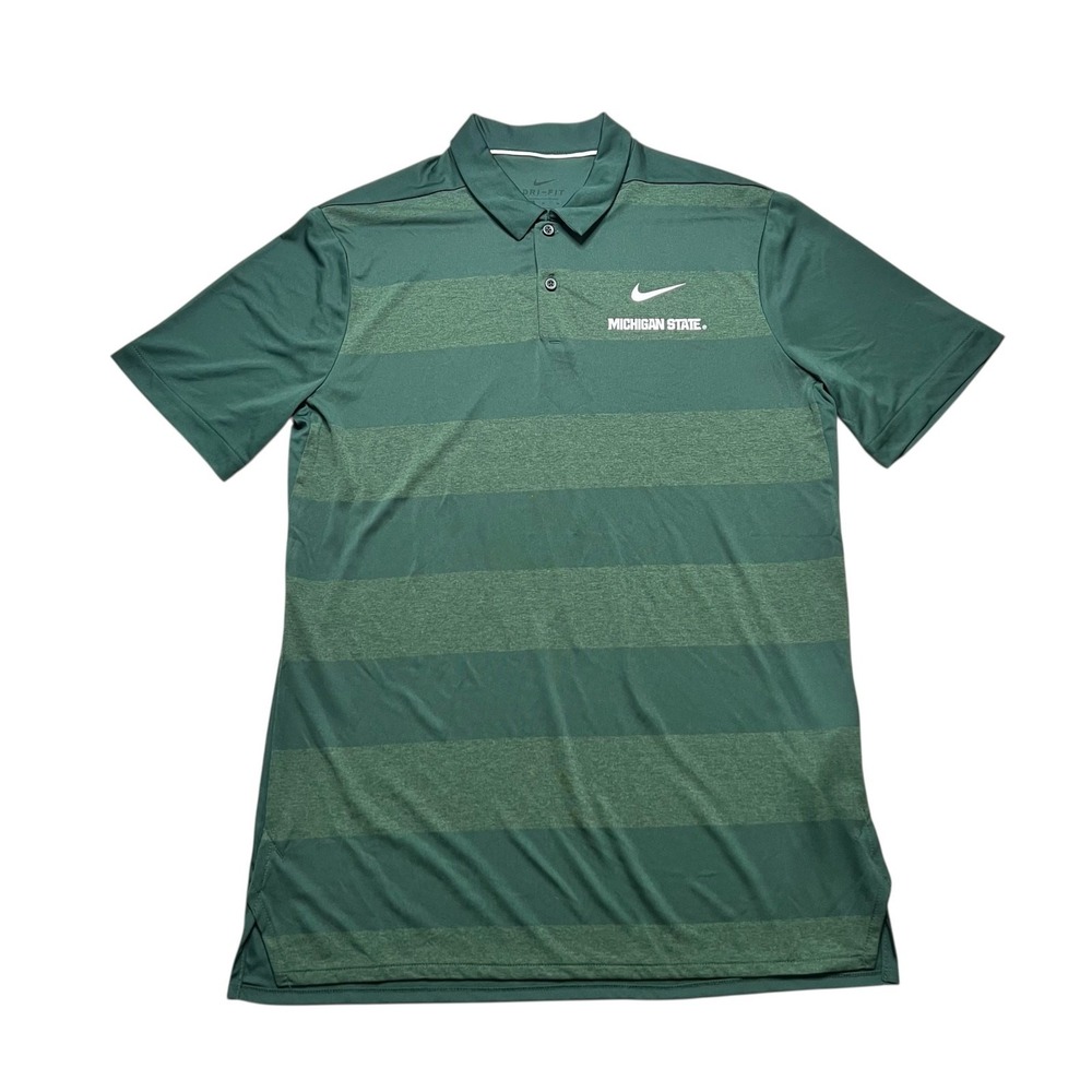 Nike Polo Shirt Mens Medium Green Michigan State Spartans Dri-FIT Striped Golf